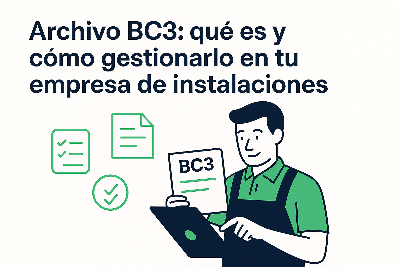 Técnico de instalaciones usando un ordenador para gestionar un archivo BC3 con Properly Gestión