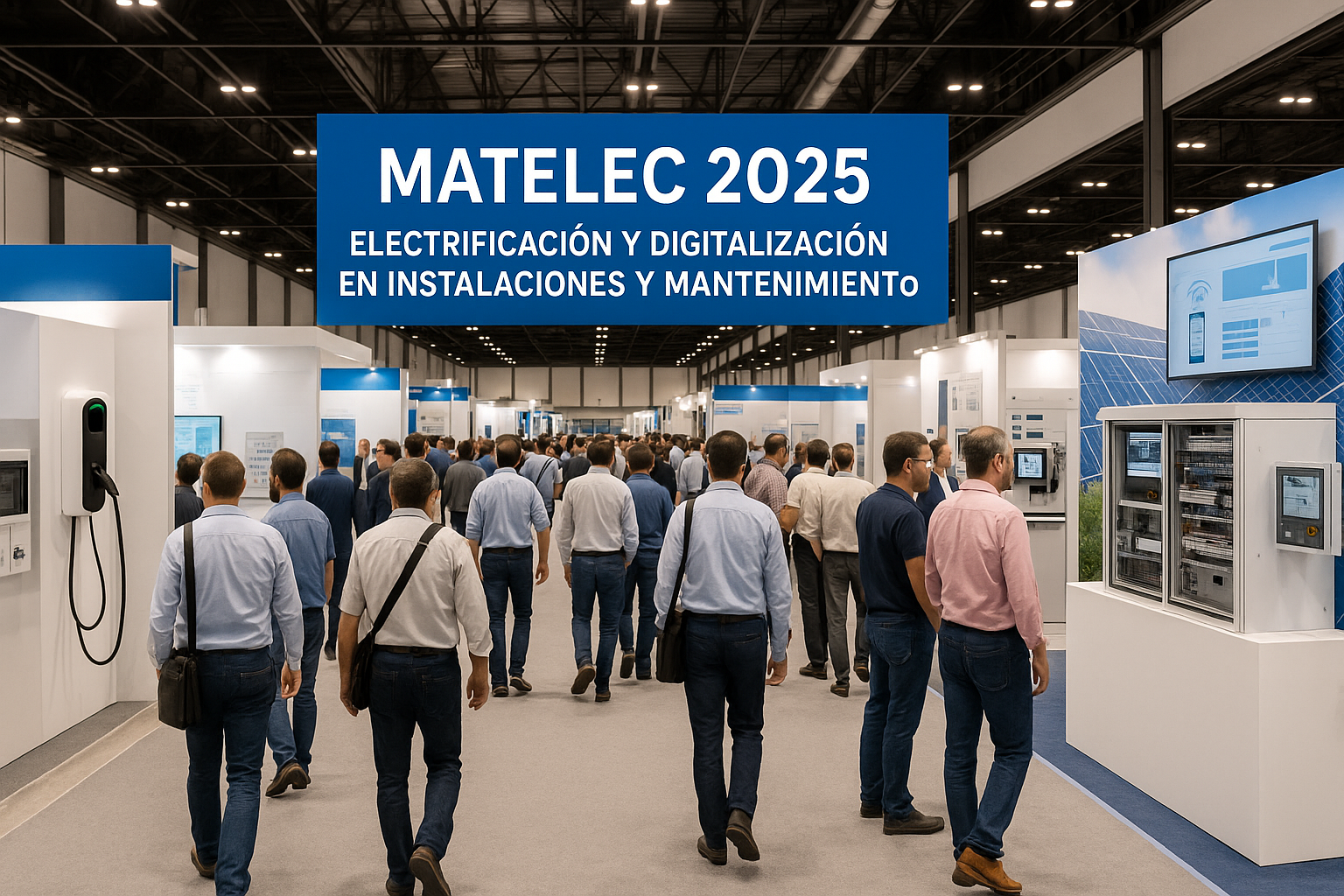 MATELEC 2025: Electrificación y digitalización para instaladores y empresas de mantenimiento Vista del pasillo central de MATELEC 2025 en IFEMA Madrid, con profesionales del sector recorriendo los stands dedicados a soluciones eléctricas, digitalización, cuadros de control y puntos de recarga.